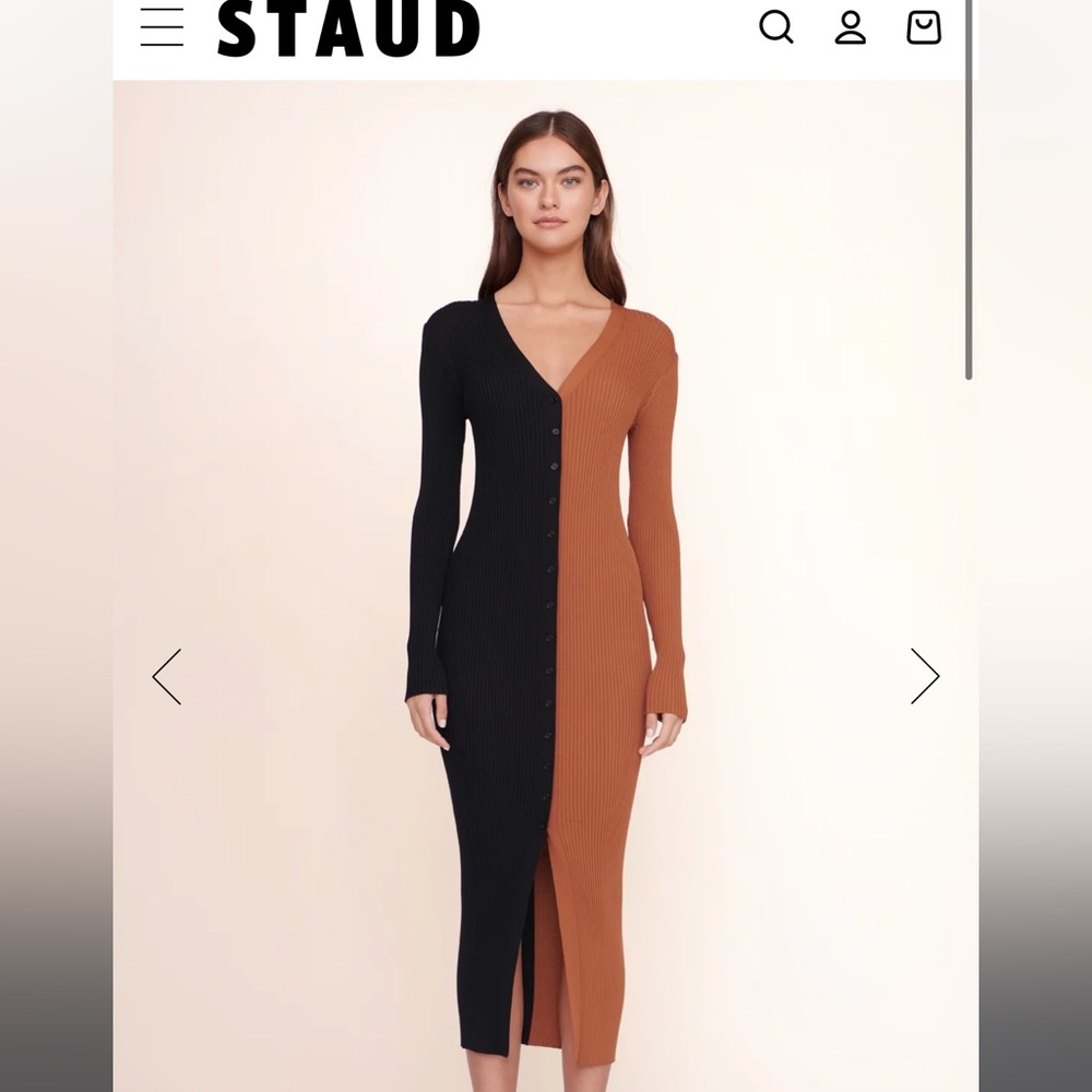 STAUD Shoko Sweater Long Cardigan Color Block Tan Black NWOT